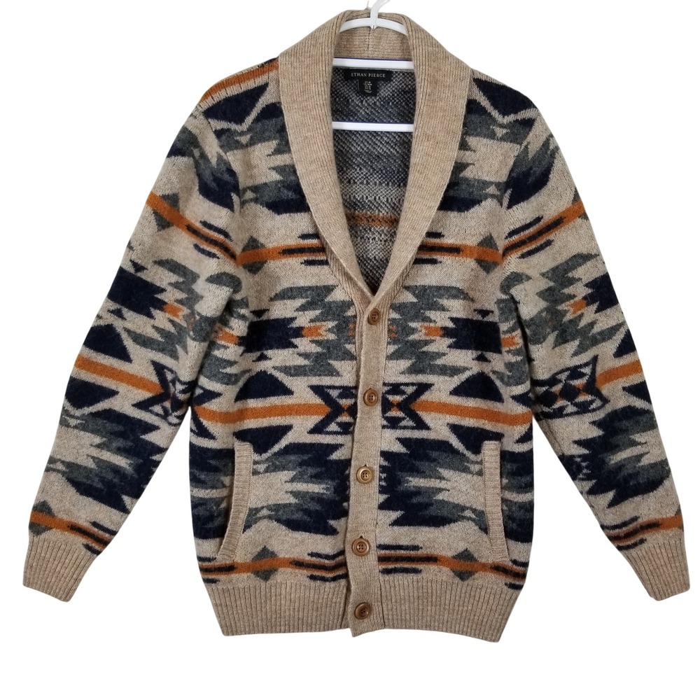 Ethan Pierce Mens Shawl Collar Cardigan Sweater Medium Southwestern Wool Blend